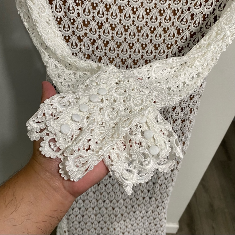Daughters Of Simone Hollis Long Sleeve White Lace Crochet Gown Maxi Dress‎ XL - Picture 5 of 11
